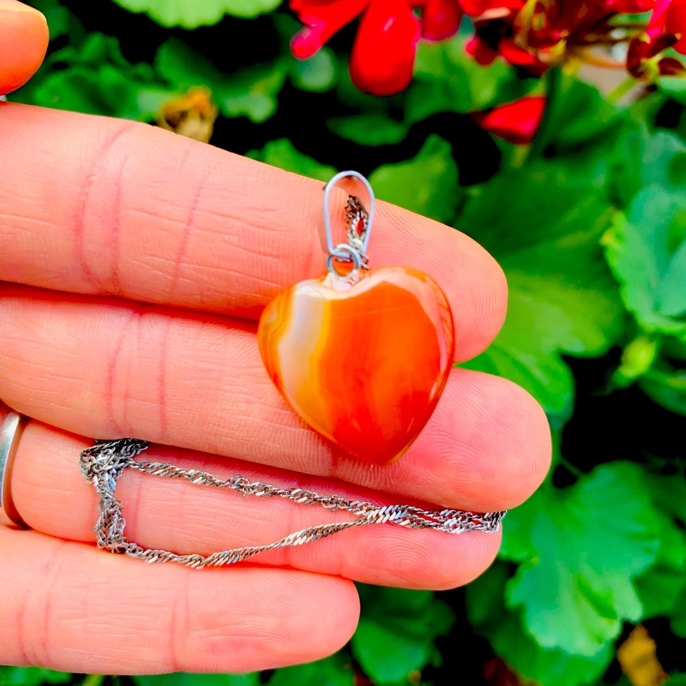 Genuine Carnelian Heart Gemstone Necklace